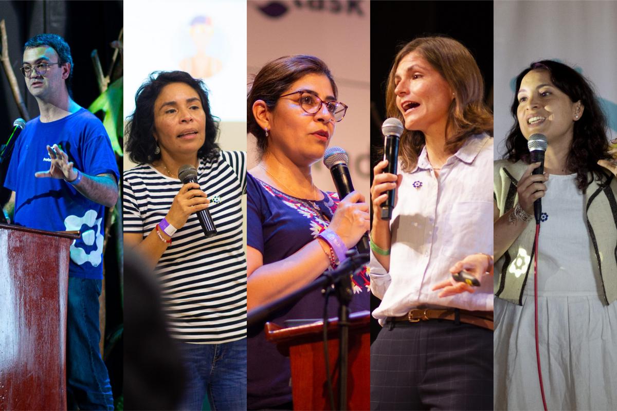 De izquierda a derecha: Anton Willems, CEO de Profonanpe, Patricia Balbuena, directora del Proyecto Humedales del Datem, Claudia Godfrey, directora de Inovación y Gestión Estratégica de Profonanpe, Stefanie Delgado, directora de Gestión de Portafolio de Inversión de Profonanpe, y Yohannaliz Vega, responsable de la Unidad de Pueblos Indígenas u Originarios de Profonanpe. Cada uno participó en distintas ponencias del Intercambio de Experiencias del GCF Task Force.
